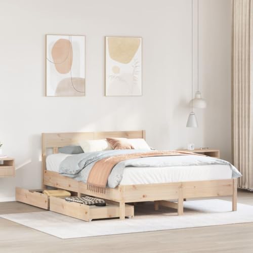 Iiaky Massivholzbett ohne Matratze Bed Frame Massivholzbett Holzbett Bettrahmen Bett Ohne Matratze 140x190 cm Kiefernholz // 3301878 von Iiaky