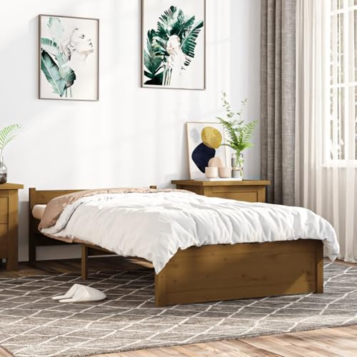 Iiaky Massivholzbett ohne Matratze Bed Frame Massivholzbett Holzbett Bettrahmen Bett Ohne Matratze Honigbraun 75x190 cm von Iiaky