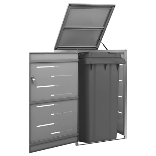 Iiaky Mülltonnenbox 1er Edelstahl Mülltonnenbox 1 tonnen Mülltonnenverkleidung aus Metall Mülltonnenschrank Tonnenhaus Gartenbox Edelstahl-Anthrazit-1 Tonne von Iiaky