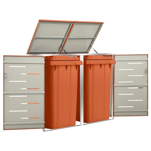Iiaky Mülltonnenbox 2er Edelstahl Mülltonnenbox 2 tonnen Mülltonnenverkleidung aus Metall Mülltonnenschrank Tonnenhaus Gartenbox Edelstahl-Orange-2 Tonnen von Iiaky