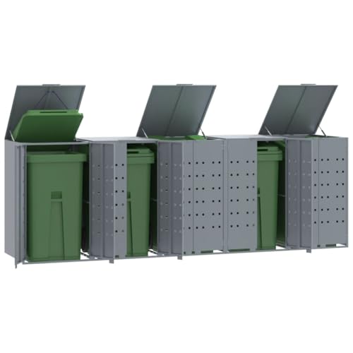 Iiaky Mülltonnenbox 5er Edelstahl Mülltonnenverkleidung aus Metall Mülltonnenbox 5 tonnen Mülltonnenschrank Tonnenhaus Gartenbox-Grau-5 Tonnen von Iiaky