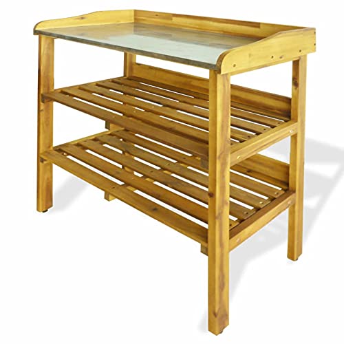 Iiaky Pflanztisch mit 2 Ablageböden Akazie Msssivholz und Zink Garten Terasse Gartenarbeit Pflanzen für Garten Terrasse Balkon von Iiaky