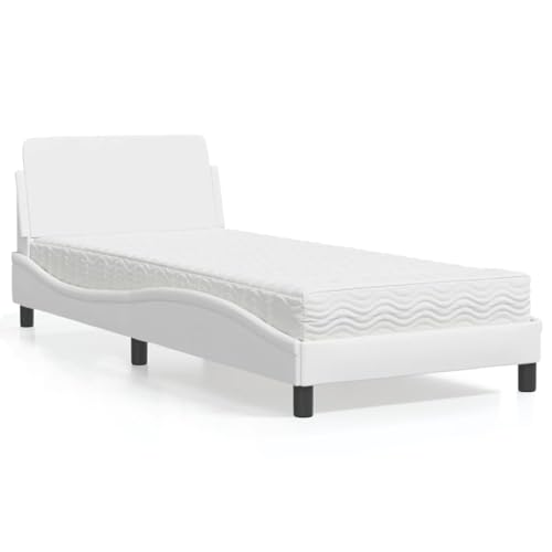Iiaky Polsterbett 90x200cm mit Matratze Bett mit Matratze Doppelbett Jugendbett Bettrahmen mit Kopfteil und Lattenrost-Weiß-90 x 200 cm von Iiaky