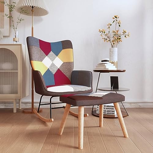 Iiaky Schaukelstuhl mit Hocker Patchwork Stoff Relaxstuhl Schaukelsessel Relaxliege Wohnzimmer von Iiaky