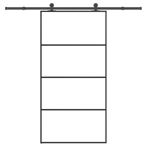 Iiaky Schiebetür Komplettset mit tür Glasschiebetür Komplettset Schiebetür mit Beschlag Schiebetürsystem ESG-Glas & Aluminium-Transparent-102.5 x 205 cm (213.5 cm) von Iiaky