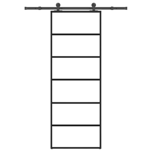 Iiaky Schiebetür Komplettset mit tür Glasschiebetür Schiebetür mit Beschlag Schiebetürsystem Schiebetürbeschlag ESG-Glas Aluminium-76 x 205 cm (152.5 cm)-Typ 3 von Iiaky