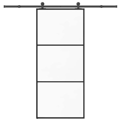 Iiaky Schiebetür Komplettset mit tür Glasschiebetür Schiebetür mit Beschlag Schiebetürsystem Schiebetürbeschlag ESG-Glas Aluminium-90 x 205 cm (213.5 cm)-Typ 1 von Iiaky