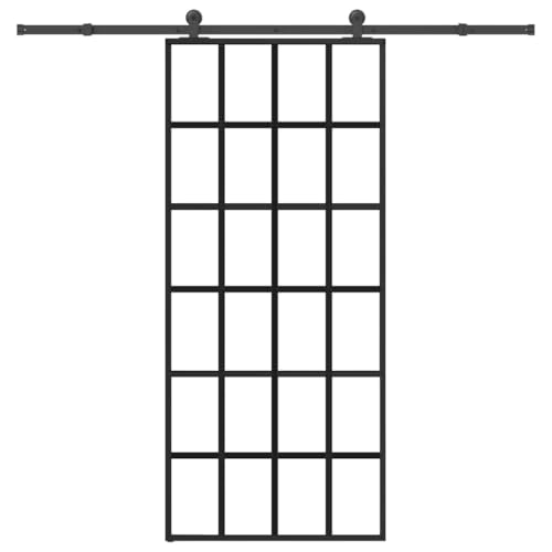 Iiaky Schiebetür Komplettset mit tür Glasschiebetür Schiebetür mit Beschlag Schiebetürsystem Schiebetürbeschlag ESG-Glas Aluminium-90 x 205 cm (213.5 cm)-Typ 5 von Iiaky