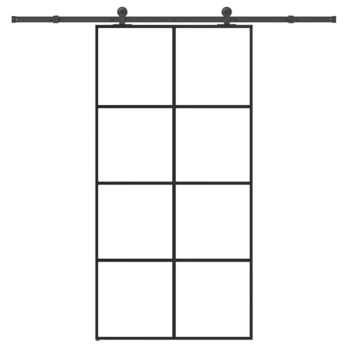 Iiaky Schiebetür Komplettset mit tür Glasschiebetür mit Beschlag Schiebetürsystem ESG-Glas Aluminium-Transparent-102.5 x 205 cm (213.5 cm) von Iiaky