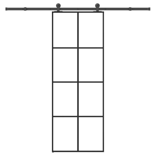 Iiaky Schiebetür Komplettset mit tür Glasschiebetür mit Beschlag Schiebetürsystem ESG-Glas Aluminium-Transparent-76 x 205 cm (213.5 cm) von Iiaky