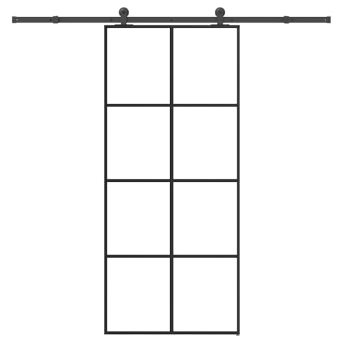 Iiaky Schiebetür Komplettset mit tür Glasschiebetür mit Beschlag Schiebetürsystem ESG-Glas Aluminium-Transparent-90 x 205 cm (213.5 cm) von Iiaky