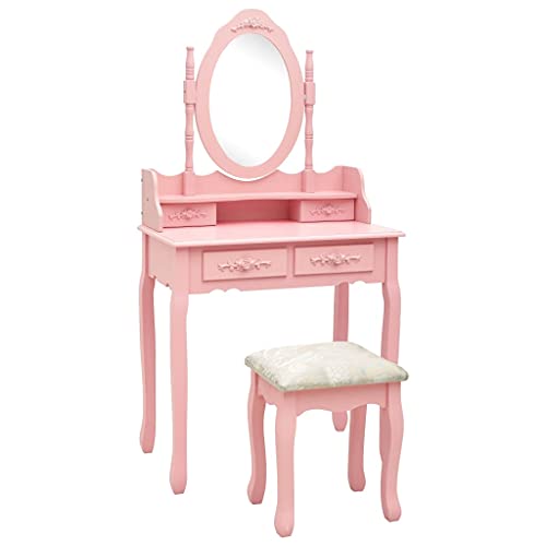 Iiaky Schminktisch-Set mit Hocker Rosa 75x69x140 cm Paulownia-Holz Dressing Table Hzuaneri Schminktisch von Iiaky