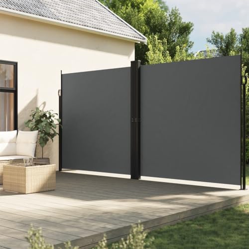 Iiaky Seitenmarkise 200x1000 Seitenmarkise ausziehbar doppelseitig Seitenmarkise Balkon Windschutz, Sonnenschutz, Blickdicht, Seitenrollo, für Balkon, Terrasse, Garten-Anthrazit-200 x 1000 cm von Iiaky