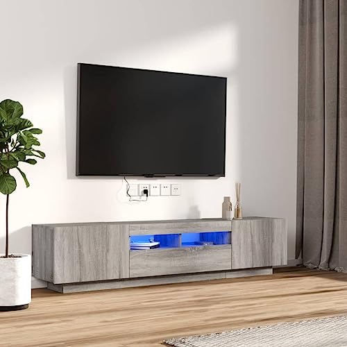 Iiaky TV Schrank mit LED TV Schrank 180 cm Lowboard TV Board Holz Fernsehtisch TV-Regal-Grau Sonoma-180x35x40 cm von Iiaky