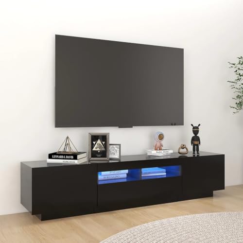 Iiaky TV Schrank mit LED TV Schrank 180 cm Lowboard TV Board Holz Fernsehtisch TV-Regal-Schwarz-180x35x40 cm von Iiaky