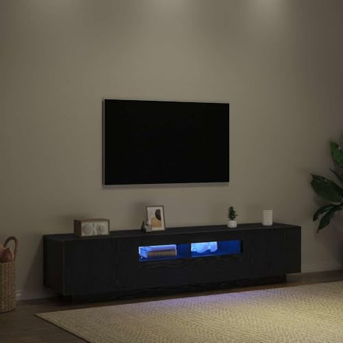 Iiaky TV Schrank mit LED TV Schrank 180 cm Lowboard TV Board Holz Fernsehtisch TV-Regal-Schwarze Eiche-180x35x40 cm von Iiaky