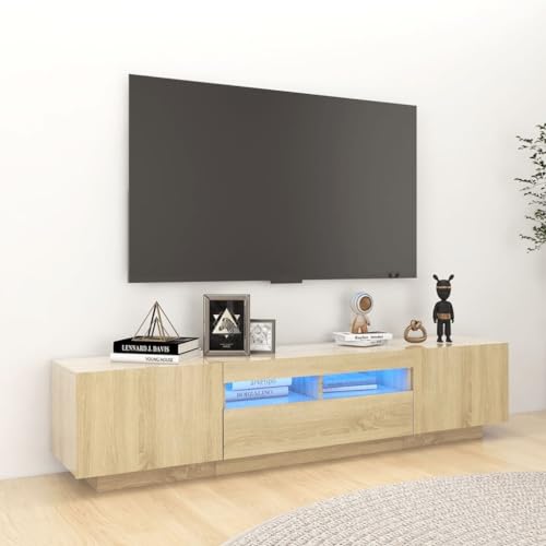 Iiaky TV Schrank mit LED TV Schrank 180 cm Lowboard TV Board Holz Fernsehtisch TV-Regal-Sonoma Eiche-180x35x40 cm von Iiaky