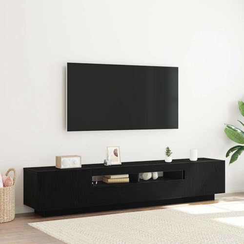 Iiaky TV Schrank mit LED TV Schrank 200 cm Lowboard TV Board Holz Fernsehtisch TV-Regal-Schwarze Eiche-200x35x40 cm von Iiaky