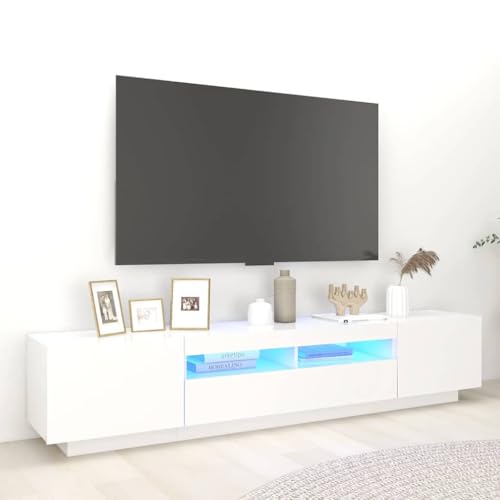 Iiaky TV Schrank mit LED TV Schrank 200 cm Lowboard TV Board Holz Fernsehtisch TV-Regal-Weiß-200x35x40 cm von Iiaky