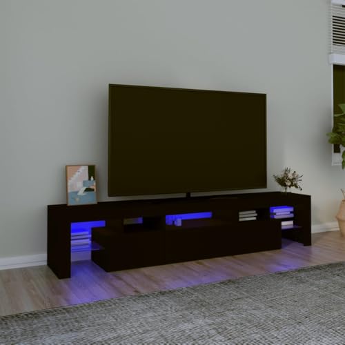 Iiaky TV Schrank mit LED TV Schrank 200 cm TV Board Holz Lowboard Fernsehtisch für Wohnzimmer und Schlafzimmer-Schwarz-200 cm von Iiaky