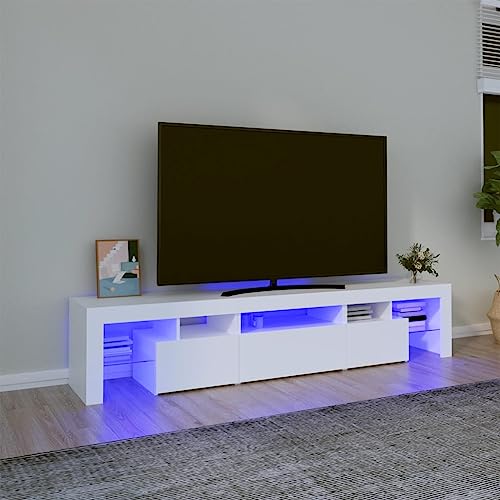 Iiaky TV Schrank mit LED TV Schrank 200 cm TV Board Holz Lowboard Fernsehtisch für Wohnzimmer und Schlafzimmer-Weiß-200 cm von Iiaky