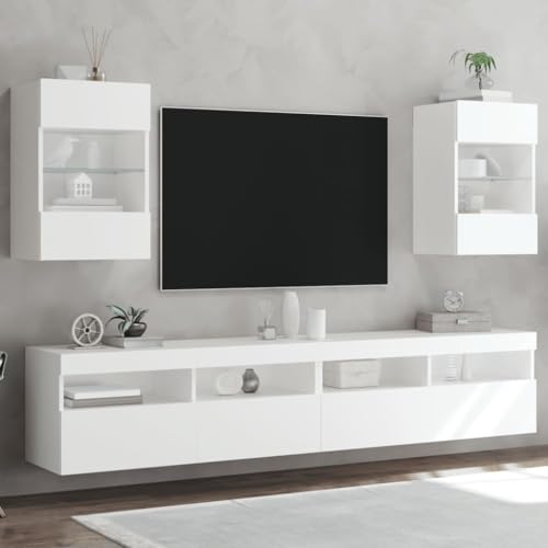 Iiaky TV-Wandschränke mit LED-Leuchten 2 STK. TV Board HäNgend TV Wohnwand HäNgend TV Sideboard Wohnzimmer WohnwäNde Weiß 40x30x60,5 cm von Iiaky