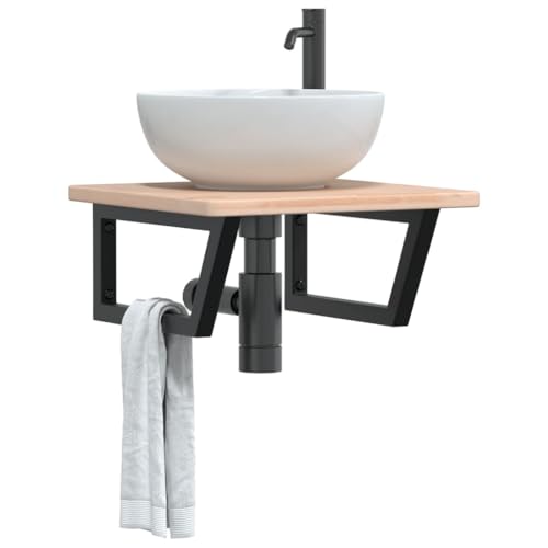 Iiaky Waschtischplatte mit Halterung Waschtischhalterung Waschtischplatte Waschtisch Halterung Stahl und Massivholz Eiche // 3302383 von Iiaky
