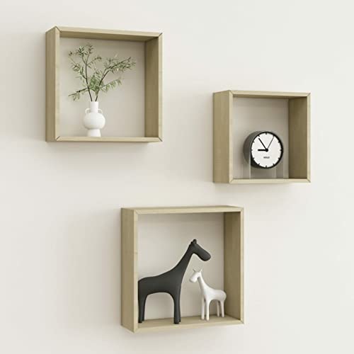 Iiaky Würfelregale 3 STK. Regale FüR WäNde Wand Regale WüRfel Regal Shelves Wall Wandregal WüRfel Sonoma-Eiche von Iiaky