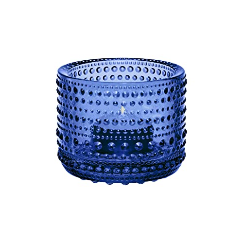 Iitala Kastehelmi Teelichthalter aus Mundgeblasenem Glas in der Farbe Ultramarin Blue in der Größe 6,4x7,6cm, 1066662 von Iittala