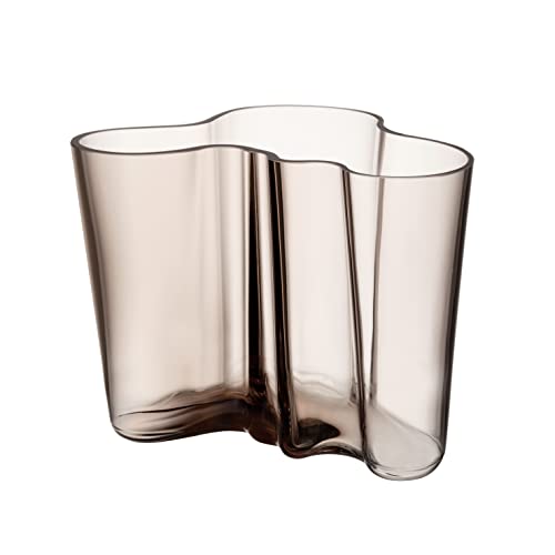 Iittala Alvar Aalto Kristall-Glas-Vase in Wellenform in der Farbe Leinen, Maße: 16cm x 20,8cm, 1051436, New von Iittala