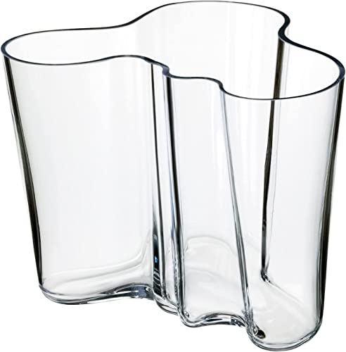 Iittala Alvar Aalto transparente Kristall-Glas-Vase in Wellenform, Maße: 16cm x 20,8cm, 1007041 von Iittala