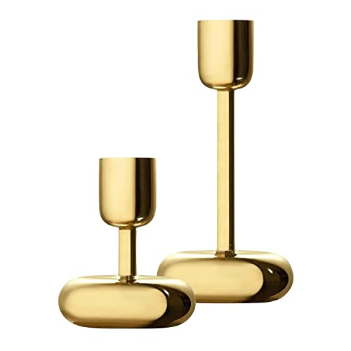 Iittala Nappula Kerzenhalter aus Messing hergestellt, 2er-Set, Maße: 8,9 x 18,3 cm, 1063110 von Iittala