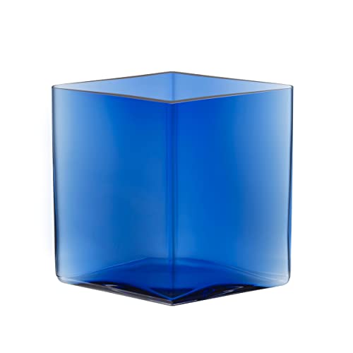 Iittala Ruutu Vase aus Glas in der Farbe Ultramarinblau mit Einer Höhe von 18cm, Maße: 20,5cm x 20,5cm x 18cm, 1062565 von Iittala