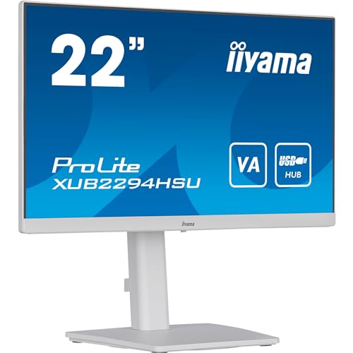 iiyama Prolite XUB2294HSU-W2 54,5cm 21,5" VA LED-Monitor Full-HD HDMI DP USB3.0 Ultra-Slim-Line Höhenverstellung Pivot weiß von iiyama