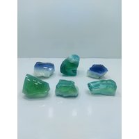 6 Stück // 770 Gramm Rohmischung Andara Kristallblau Und Grün Mit Schnee Im Inneren von IkaAndaraCrystal