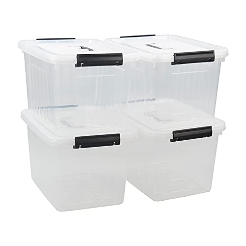Ikando 4 Stück 13 L Aufbewahrungsbox Plastikkisten mit Deckel Groß, Kunststoff Transparen von Ikando