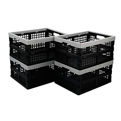 Ikando Profi-Klappbox Kunststoffkiste Klappboxen Faltbar Stabil Schwarz Grau, 4 Stück von Ikando