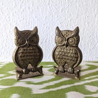 Vintage Buchstützen Eulen Messing 1970Er von Ikatisart