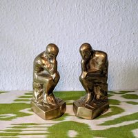 Vintage Buchstützen Messing Skulptur Denker Rodin Mid Century von Ikatisart