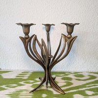 Vintage Kerzenständer Blüten Messing 1960Er Mid Century von Ikatisart