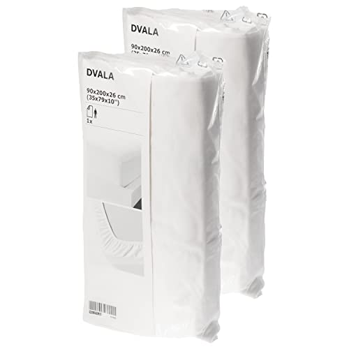 IKEA DVALA Spannbettlaken, weiß, Euro-Einzelbett 90 x 200 cm, europäische Größe, 100% Baumwolle, 2er-Set IKEA DVALA Spannbettlaken, weiß, Euro-Einzelbett 90 x 200 cm, europäische Größe, 100% Baumwolle, 2er-Set von IKEA