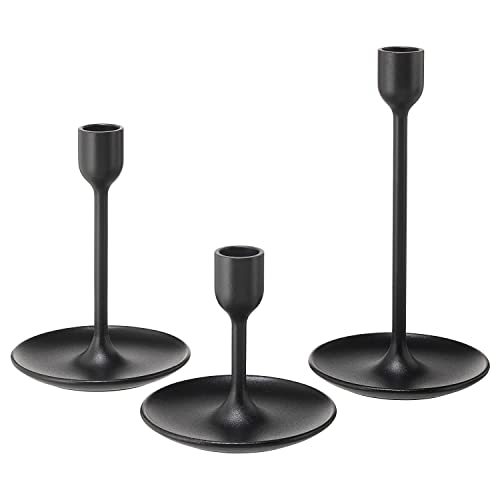 IKEA FULLTALIG Kerzenhalter, 3er-Set, pulverbeschichtet, schwarz, Aluminium, Kerzenhalter für Stabkerzen, Tisch, romantisch, für Hochzeit, Geburtstag, Abendessen, Zuhause und Bar, dekorativ (Keine von IKEA