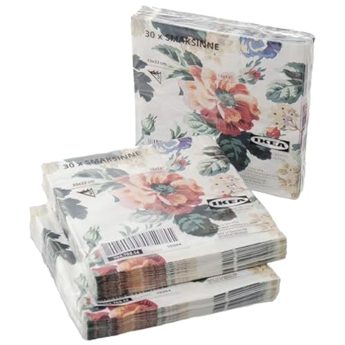 IKEA SMAKSINNE Papierservietten, 3-lagig, gemustert/Blume, 33 x 33 cm, 90 Stück von Ikea