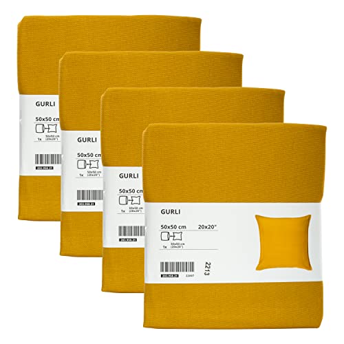 Ikea GURLI Kissenbezüge 50x50 cm (20x20) senf/goldgelb, 100% Baumwolle, Reißverschluss, 203.958.21 - 4er Set von Ikea