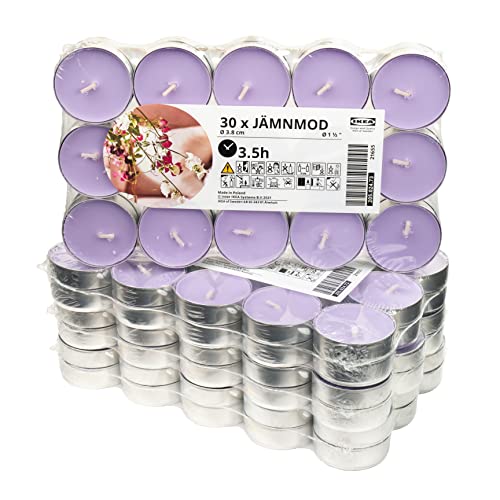 Ikea JAMNMOD Teelicht-Duftkerzen, Sweet Pea/Lila/Morning Dew, 3,5 Stunden, 120 Stück (205.024.73) von Ikea
