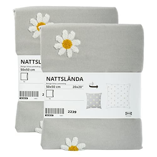 Ikea NATTSLANDA 2er Set Kissenbezüge 50 x 50 cm (20x20) grau-weiß getuftet Gänseblümchen Muster, 305.080.40 von Ikea