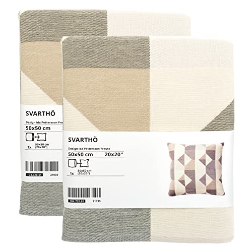 IKEA SVARTHO Kissenbezüge, 50 x 50 cm, grau/beige, geometrisches Muster, Jacquardgewebe, 100 % Baumwolle, 104.720.61, 2er-Set, 50 x 50 cm von IKEA