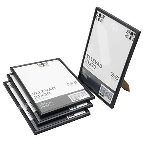Ikea YLLEVAD Bilderrahmen, A4, 21 x 30 cm, leicht, Kunststoff und Karton, Schwarz, 4 Stück von Ikea