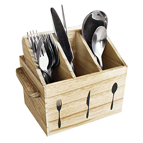Ikee Design Holz-Utensilienhalter, Besteck, Utensilienbehälter mit Griffen, Besteckhalter für Löffel, Messer, Gabeln, Servietten für Restaurant und Küche von Ikee Design
