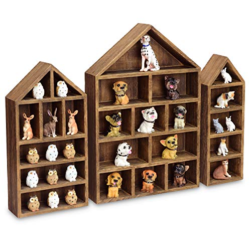 Ikee Design Schattenbox aus Holz in Hausform, Ausstellungsregal, Organizer, Aufbewahrungsbox, Schattenbox für Minifiguren, Braun, 25,4 x 6,4 x 38,1 cm (B x T x H), 3 Stück von Ikee Design